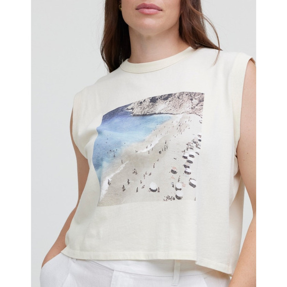 Madewell Graphic Crew Neck Beach Boho Muscle Tee Shirt US Women's L New - Picture 1 of 6